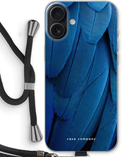 Case Company® - Hoesje met koord geschikt voor iPhone 16 Plus hoesje met Koord - Pauw - Telefoonhoesje met Zwart Koord - Bescherming aan alle Kanten en Over de Schermrand
