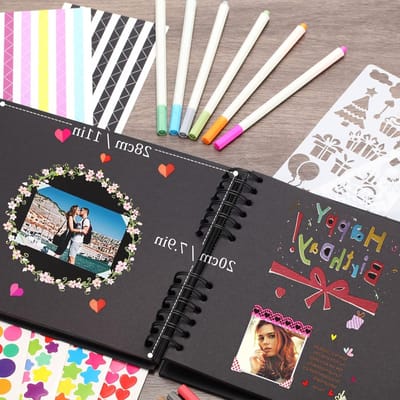 DIY Fotoalbum met 80 Zwarte Pagina's - Vintage Scrapbook voor Verjaardag, Afstuderen en Jubileum Geschenken