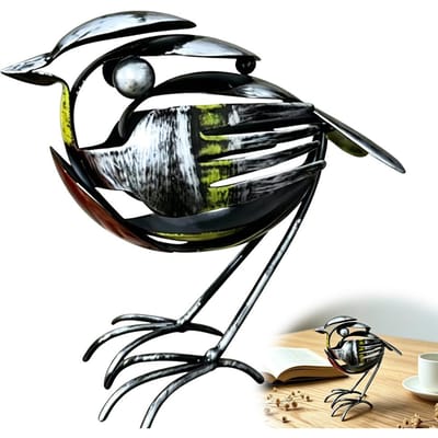Handgemaakte Metalen Roodborstje Vogel Beeld Scrap Metal Kunst Standbeeld Uniek Handgemaakt Dier Figuur Voor Tuin Terras Bureau Huis Decoratie black