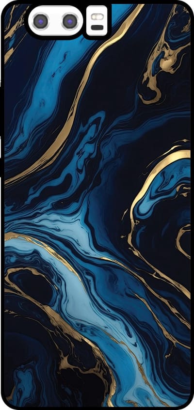 Smartphonica Telefoonhoesje Geschikt voor Huawei P10 met marmer opdruk - TPU backcover case gold blue marble design - Goud Blauw geschikt voor Huawei P10