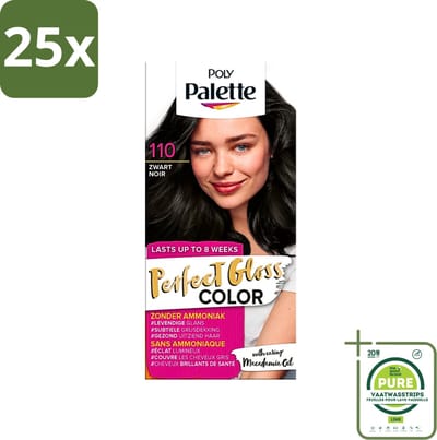 25 x Poly Palette - Haarverf - Glossy Zwart 110 - 115ml - Grootverpakking - Haarverf - Glanzende Kleur - Zwart Haar - Grijsdekking - Ammoniakvrij
