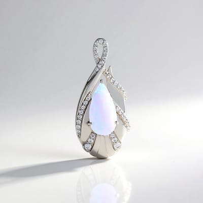 Cavill - Zilveren Hanger met 1,592 ct Welo Opaal en 0,44 ct Zirkonia - 925 Sterling Zilver Geplatineerd - Elegante Peervormige Druppel Sieraad