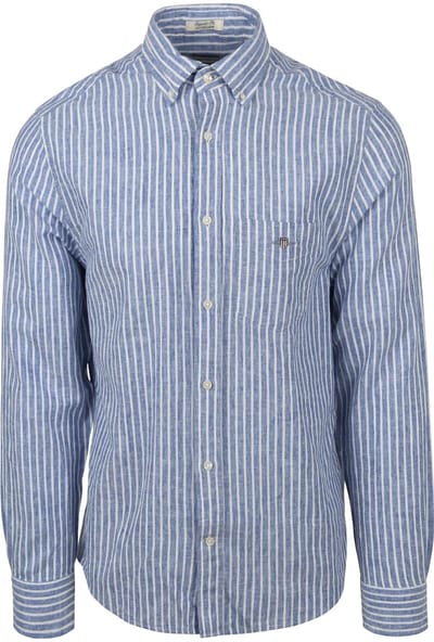 Gant Casual Overhemd Streep Linnen Blauw - Maat XL - Heren - Overhemden Casual