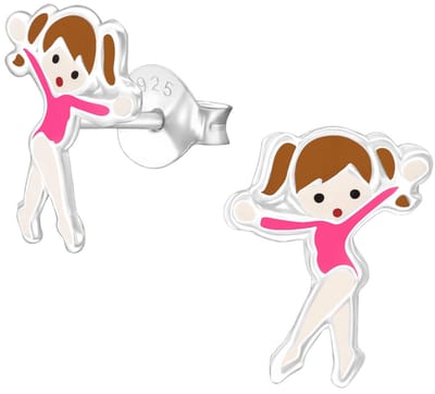 Joy|S - Zilveren ballerina turnster danseres oorbellen - 9 x 11 mm - roze - ballet oorknoppen