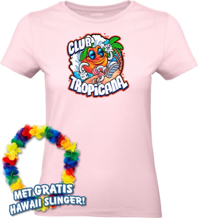 Dames t-shirt Tropical Orange Sunrise | Toppers in Concert 2024 | Club Tropicana | Hawaii Shirt | Ibiza Kleding | Lichtroze Dames | maat XS