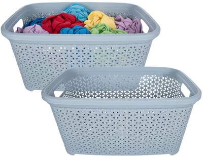 Storage Solutions wasmand - 2x - 35 liter - blauw - 54 x 37 x 26 cm - Kunststof - Draagmand