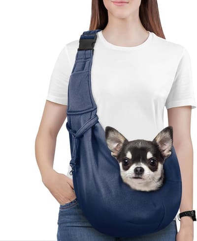 Honden Draagzak voor Kleine Honden, Reversible Handsfree Sling, Verstelbare Schouderriem en Veiligheidsharnas, Geschikt voor Puppy’s en Katten, Navy Blauw