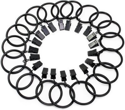 20 Stuks Zwarte Gordijnringen van RVS met Clips en Haken voor Thuisdecoratie - 38MM Gordijnaccessoires, Verstelbare Gordijnbevestiging, Duurzame Gordijnhardware