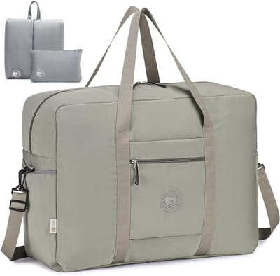 Grote Vouwbare Reistas voor Handbagage 55x40x20 - Lichtgewicht Duffle Bag 45L - Waterdichte Reisorganizer voor Mannen en Vrouwen in Khaki