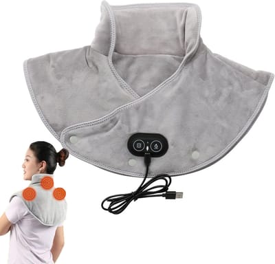 Massagekussen - Sjaaldeken - Verwarmd kussen voor nek- en schoudermassage, verwarmd massagekussen, 3 temperatuur- en massage-instellingen, automatische uitschakeling, zacht en comfortabel ontwerp, pijnverlichting (grijs)