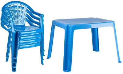 Plasticforte Tuinstoelen en tafel set voor kinderen - kunststof - blauw - met 4x stoelen - buiten/binnen