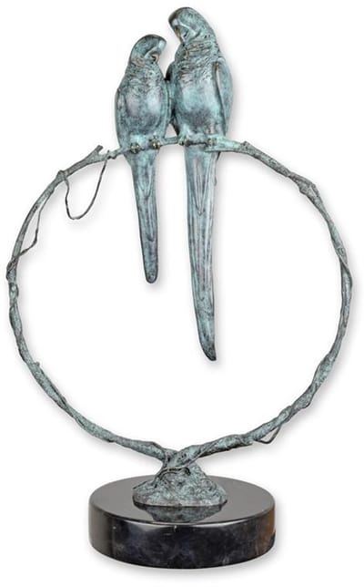 Bronzen beeld - Papegaaien op een tak - sculptuur - 56 cm hoog
