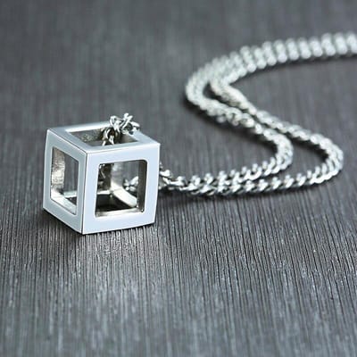 Kubus Ketting met Hanger - Zilver kleurig - Kettingen Heren Dames - Papa Cadeau Voor Mannen - Vaderdag