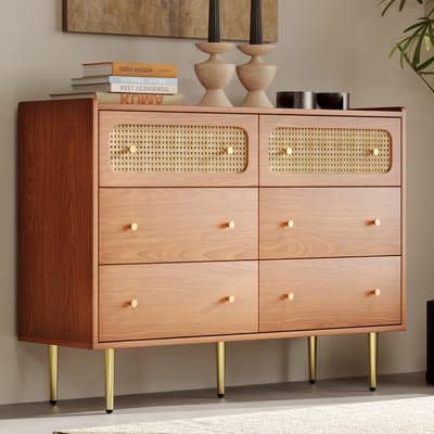 STILVORA Dressoirs - Ladekast Met Rattanlook - Stevig & Functioneel - Massief Hout - 90x120x40 cm - Bruin