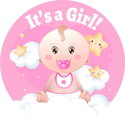 Funny Fashion Geboorte baby meisje thema wand/deur bord - D50 cm - roze - karton - versieringen/feestartikelen
