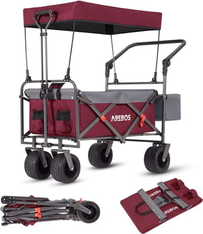 AREBOS Luxe Bolderkar Opvouwbare - Bolderkar Luchtbanden - XXL Tas - Rood/Grijs