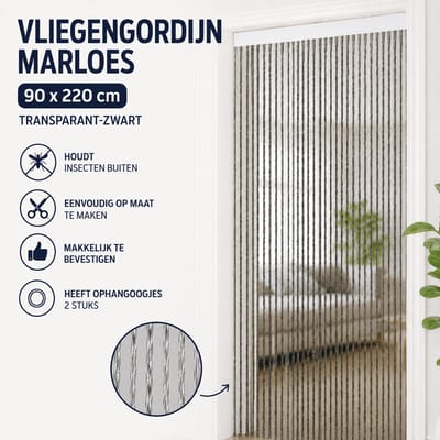 Wicotex - Vliegengordijn - Deurgordijn - Marloes 90x220 cm Transparant - Zwart