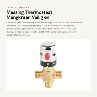 Dailygoods - Messing Thermostaat Mengkraan - Veilig en Eenvoudig te Installeren - Geschikt voor Keuken en Badkamer - Hoogwaardige Kwaliteit - Duurzaam...