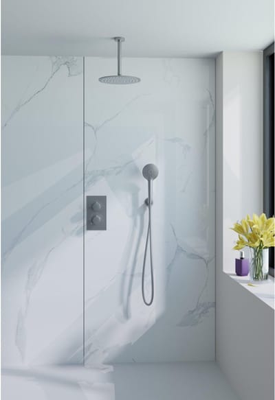 FugaFlow Eccelente Acces Inbouw Regendoucheset - thermostatisch - plafondarm - 25cm hoofddouche - ronde handdouche - gladde doucheslang - Geborsteld RVS PVD (RVS)
