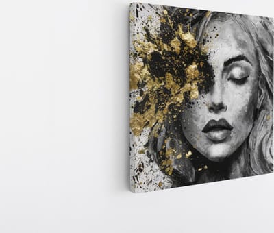 Saammp Canvas Schilderij - Vrouw - Explosie van goud - abstract - 20x20 - Foto op canvas - Wanddecoratie - Muurdecoratie Woonkamer - Slaapkamer decoratie - Canvas Print