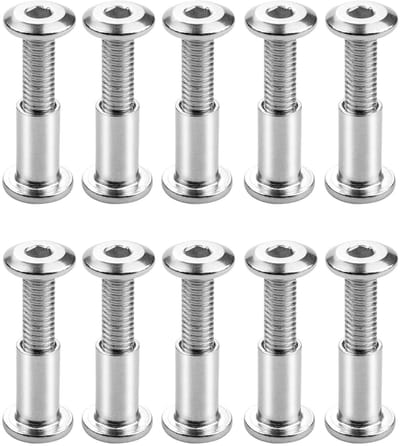 Set van 10 M6 Verbindingsschroeven voor Meubels - RVS Koppelschroeven voor Kasten en Houten Planken (M6 x 25mm)