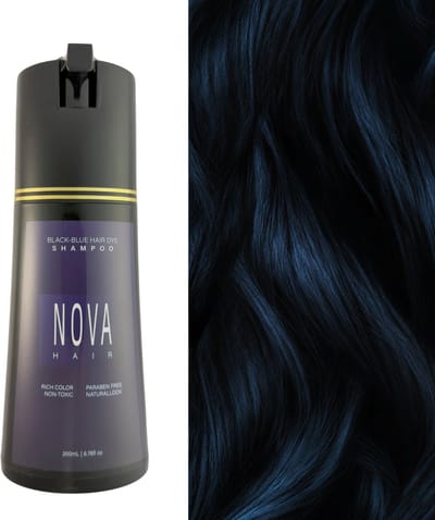 Nova Hair Instant Dye Shampoo Black Blue - Rijk aan Natuurlijke Extracten - Dekking voor Grijs Haar - Kleur Shampoo voor man en vrouw - NovaHair - Nova Hair Shampoo Black Blue - 200 ml