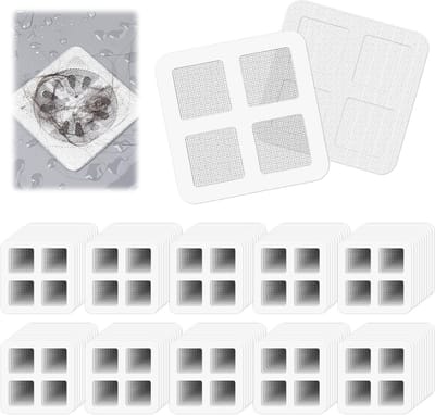 100 Stuks Afvoergaten Haarvangers, 10x10cm Wegwerp Douche Afvoer Membraan Stickers voor Badkamer, Keuken en Badkuip, Effectieve Oplossing tegen Verstoppingen
