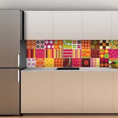 Zelfklevende muurtegelstickers voor keuken en badkamer - 30 etnische Kagoshima cementtegelstickers - 30 stickers 20x20cm