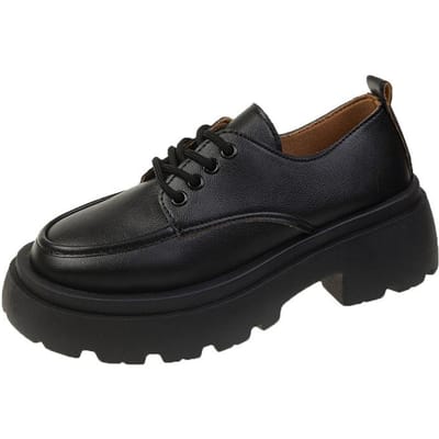 Nieuwe Britse Stijl Dikke Zool Veterschoenen Kleine Leren Schoenen Dames Jk Dikke Hak Loafers Student Muffin Dames Enkelschoenen 40 zwart