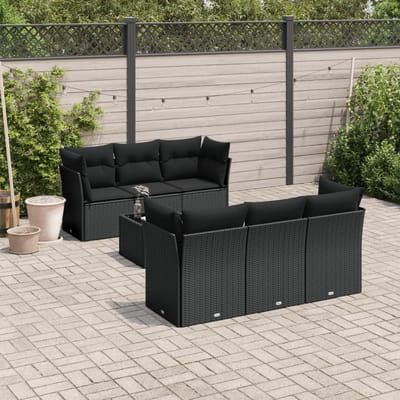 vidaXL - 7-delige - Loungeset - met - kussens - poly - rattan - zwart