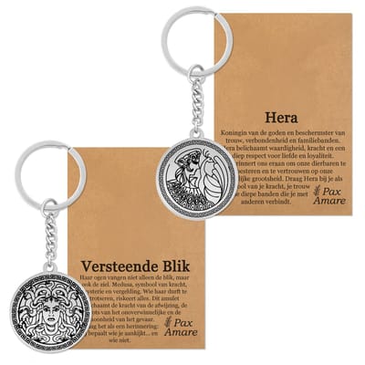 Hera & Medusa Sleutelhanger Bundel – Macht & Woede - Zilverkleurig Stainless Steel - Griekse Goden Sleutelhangers Set - Pax Amare