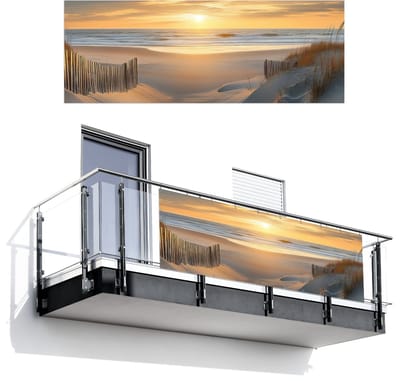 Balkonscherm 300x110 cm - Balkonposter Strand - Duinen - Zonsondergang - Balkon scherm decoratie - Balkonschermen - Balkondoek zonnescherm