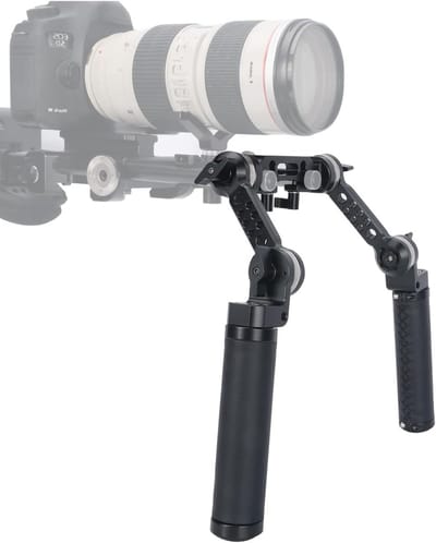 Robuuste Handgreep met Leer voor Camera's - ARRI Standaard Rosette Bevestiging, 15mm Rod Klem en Verlengarm voor Schouderrigs en DSLR Ondersteuning