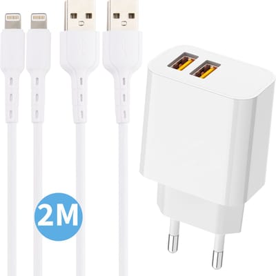 Usb Adapter geschikt voor iPhone iPad iPod AirPods - 12w - 2 Meter - Wit