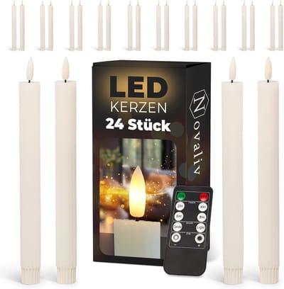 LED-kaarsen 24 stuks ECHTE WAS geribbeld WIT - met timerfunctie 6 uur - 23 cm hoogte voor kaarsen 2,2 cm diameter 2 AAA-batterijen vereist LED-kaarsen set van 2 6x WITTE bewegende vlam