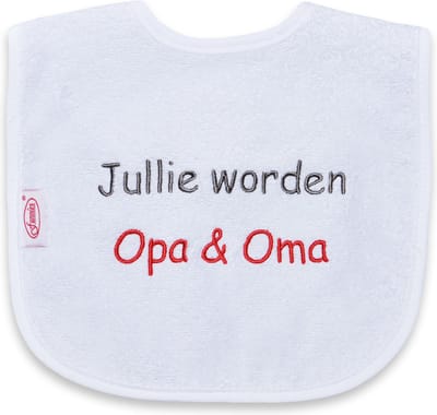 Funnies - geborduurd tekst slabbetje: Jullie Worden Opa & Oma