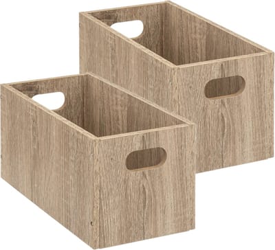 5five Opbergmand/kastmand van hout - Set van 2x stuks - lichtbruin - 7 Liter - 31 x 15 x 15 cm - Opbergboxen - Vakkenkast manden