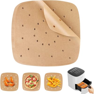 EXCITAT 100 stuks - Bakpapier - Airfryer bakpapier - Geperforeerd - Wegwerpbaar - Geschikt voor thuis bakken, kamperen, BBQ, feesten