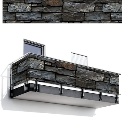 Balkonscherm 500x100 cm - Balkonposter Steenlook - Antraciet - Grijs - Balkon scherm decoratie - Balkonschermen - Balkondoek zonnescherm