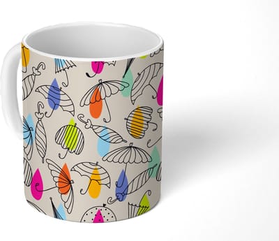 Mok - Koffiemok - Pastel - Paraplu - Patronen - Mokken - 350 ML - Beker - Koffiemokken - Theemok