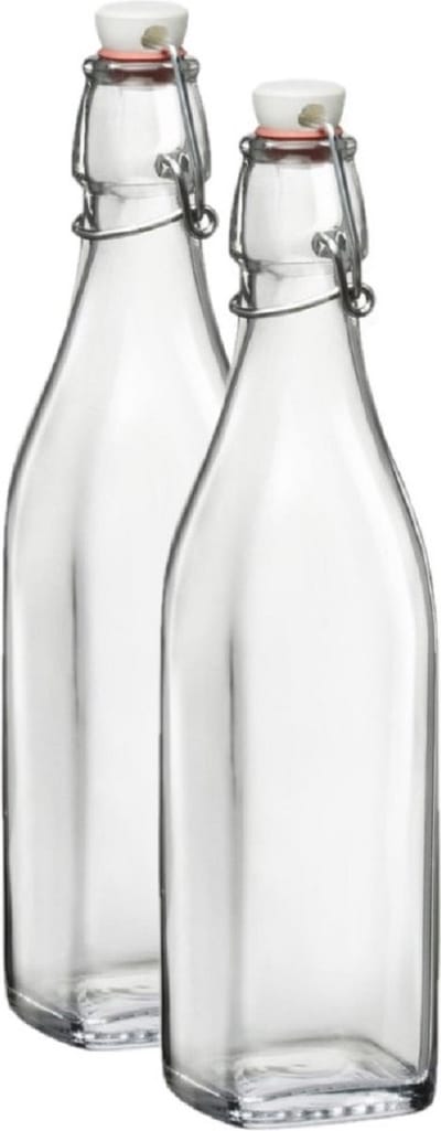 Bormioli Rocco beugelfles/weckfles - 2x - 500 ml - vierkant - transparent - water/olie/azijn/spapen - Karaffen