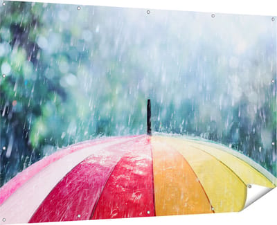 Gards Tuinposter Regenboog Paraplu met Regen - 180x120 cm - Tuindoek - Tuindecoratie - Wanddecoratie buiten - Tuinschilderij