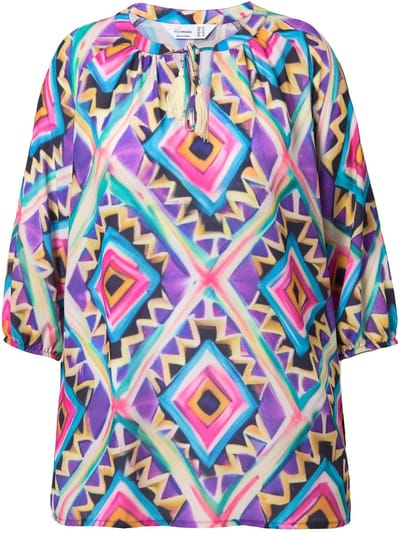 MIAMODA - Dames - Tuniek A-lijn grafisch motief - Zacht amber - Maat 44