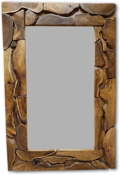 Wandspiegel Oud Hout - Teak Spiegel - Interieur Decoratie - Handgemaakt Uniek Stuk - 120 x 80 cm - Natuurlijk Hout