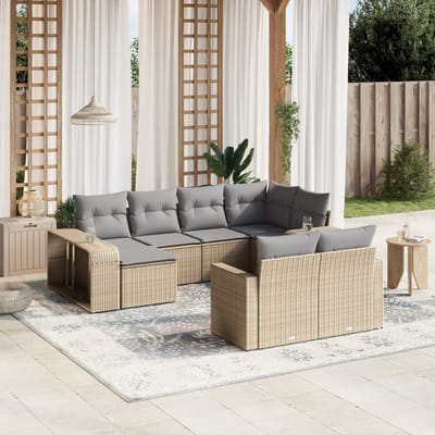vidaXL - 10-delige - Loungeset - met - kussens - poly - rattan - beige