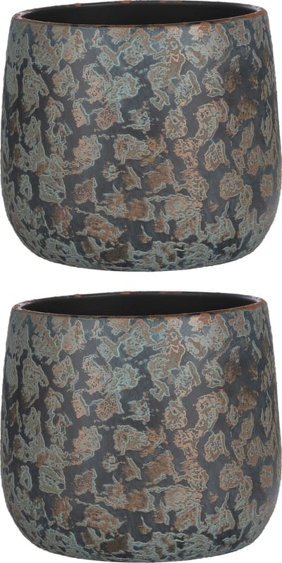 Mica Decorations Bloempot/schaal - Set van 2x stuks - keramiek - kamerplanten - koper - D20 x H20 cm