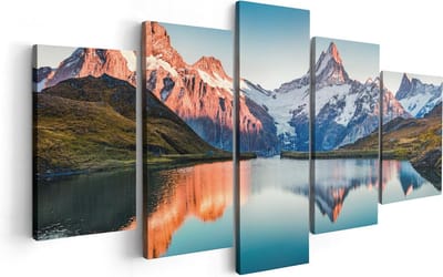 Artaza Canvas Schilderij Vijfluik Bergen Landschap Bij Het Meer - 100x50 - Foto Op Canvas - Canvas Print