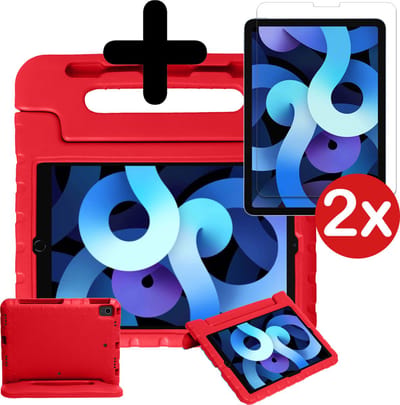 Hoesje - Geschikt voor Apple iPad Air 5 (2022) - 10.9 inch - 5e Generatie - M1 - Met 2x Screenprotector - Kinderhoes - Shockproof Bumper - Kidsproof Case - Tablethoes - Kinder Hoes Cover - Rood