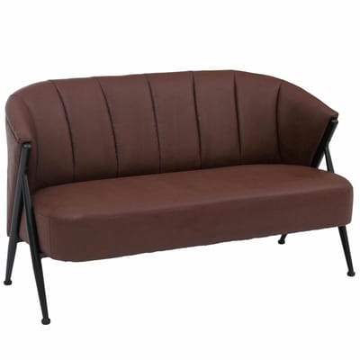 2-zitsbank MCW-P30, tweezitsbank/loungebank Vintage Retro Industrial Metaal Kunstleer ~ roestrood