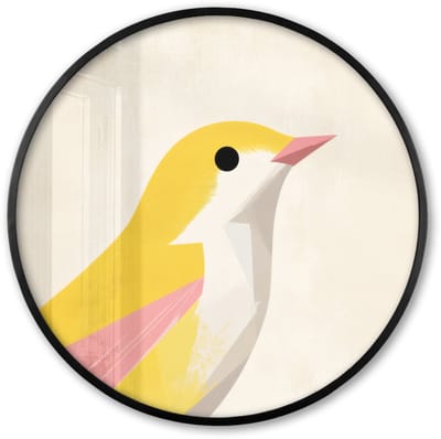 Poster in lijst Rond - Fotolijst 60x60 cm - Posters - Vogel - Minimalistisch - Geel - Ronde posterlijst zwart - Decoratie - Wanddecoratie woonkamer - Muurdecoratie slaapkamer